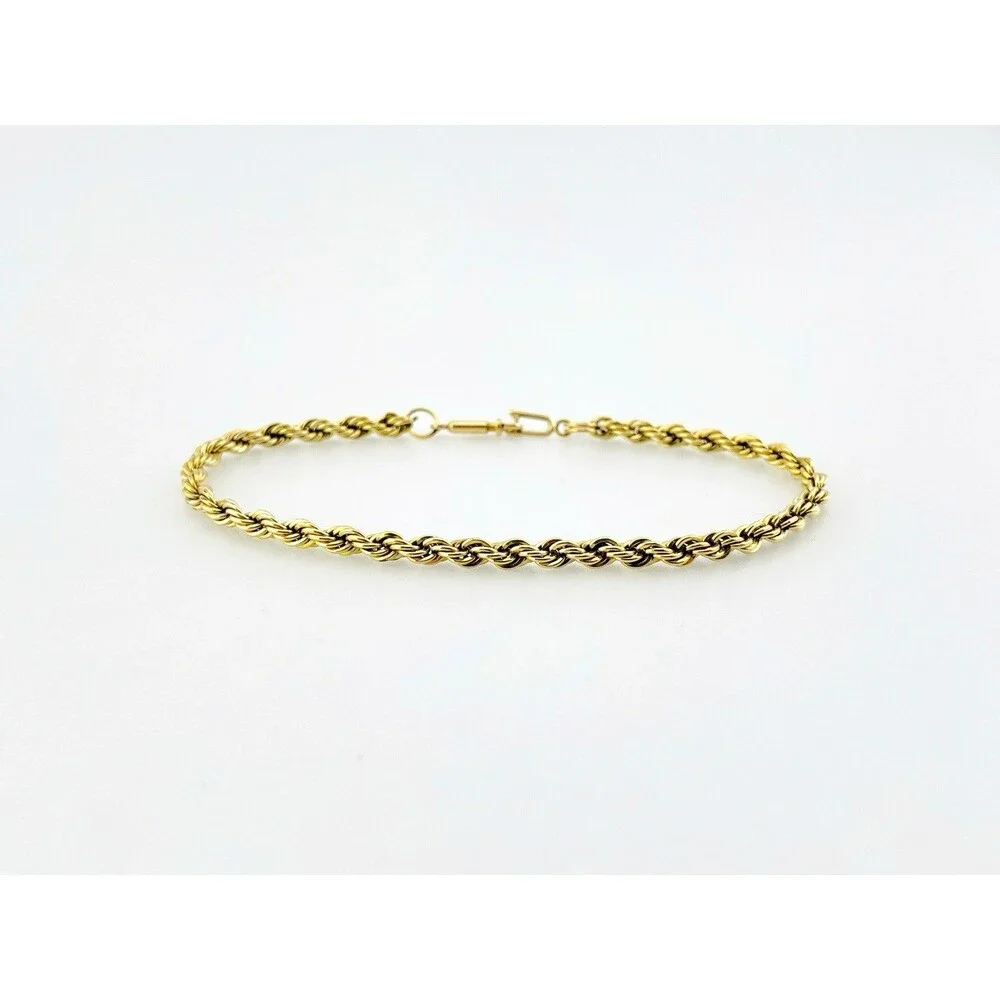 Vintage Gold Filled Rope Chain Bracelet 7 Inch 3mm Tube Clasp